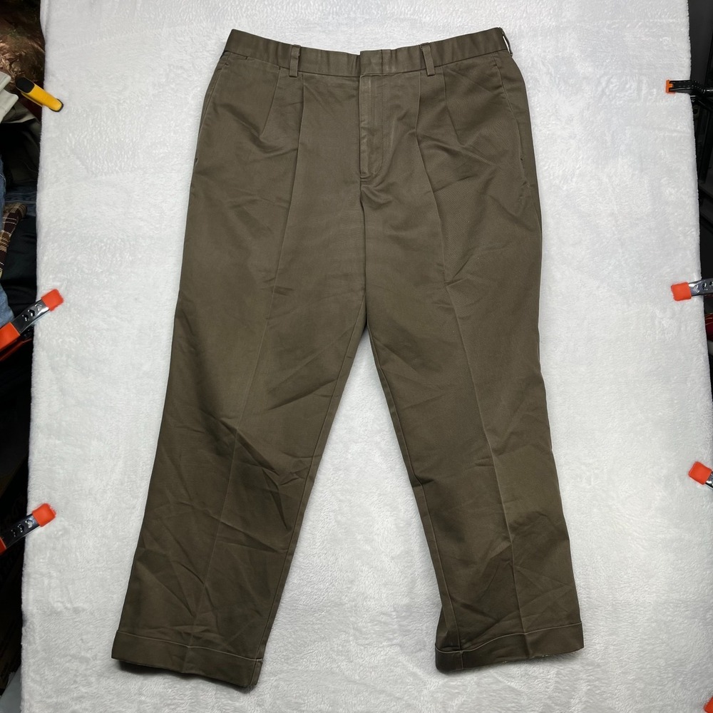 Vintage Dockers Stain Defender Dress Pants Men's Brown Pleated Cuffed - 36X28.5